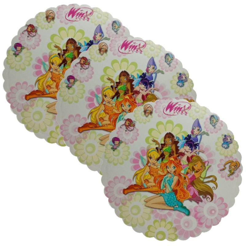 Set 3 Dischi SottoTorta Rigidi Winx 34 cm – Decorazioni Festa Bambina, Piatti Torte, Party Tema Winx