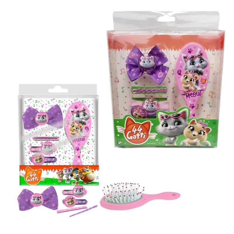 Set Accessori Capelli Bambina 44 Gatti Disney – Spazzola, Mollette, Elastici e Clip con Fiocco Idea Regalo Perfetta