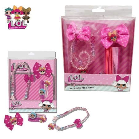 Set Accessori per capelli fermagli elastici + Collana Lol Surprise Idea Regalo Bambina