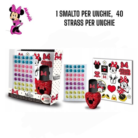 Smalto per Unghie con 40 adesivi strass Minnie Disney Accessori Moda Idea Regalo Bambina