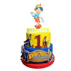 Torta Scenografica Pinocchio in Polistirolo 3D – Centro Tavola per Compleanno Bambini Personalizzabile con Nome e Numero