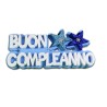 Scritta in Polistirolo "Buon Compleanno" Celeste Glitter con Fiori - Centrotavolo Decorazione Festa