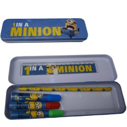 Set Cancelleria Minions – Astuccio in Latta con Matita, Righello e Pennarelli Colorati | Idea Regalo Scuola e Fine Festa