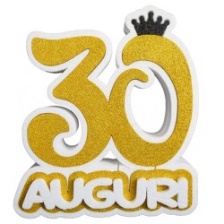 Numero 30 in polistirolo con scritta "Auguri" e coroncina Decorazione centrotavola compleanno 30 anni – 33x33x6 cm