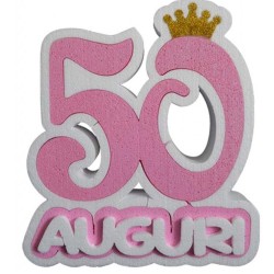 Numero 50 in polistirolo con scritta "Auguri" e coroncina Decorazione centrotavola compleanno 50 anni – 33x33x6 cm