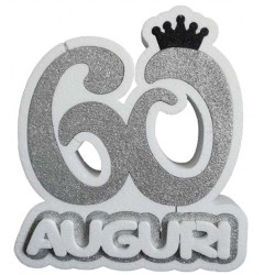 Numero 60 in polistirolo con scritta "Auguri" e coroncina Decorazione centrotavola compleanno 60 anni – 33x33x6 cm