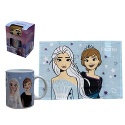 Set Colazione Frozen Disney – Tazza Ceramica Microonde + Tovaglietta Cotone Anna & Elsa – Regalo Bambini