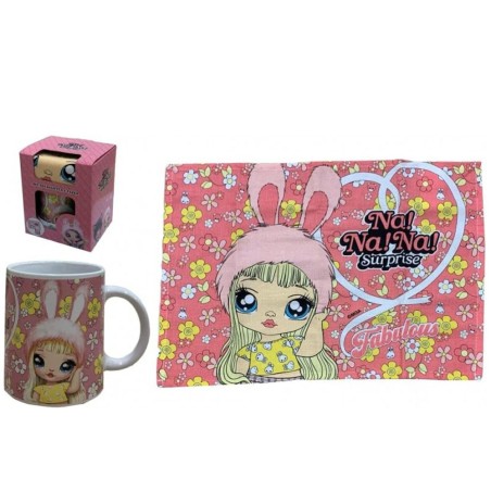 Set Tazza in Ceramica + Tovaglietta Cotone Na Na Na – Idea Regalo Bambini Scuola e Tempo Libero