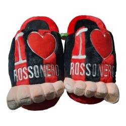Pantofola Pelouche Sagomate Piedone I Love Rosso Nero Uomo Ciabatte Uomo Invernale da Casa Antiscivolo con Suole Morbide Comode