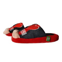 Pantofola Pelouche Sagomate Piedone I Love Rosso Nero Uomo Ciabatte Uomo Invernale da Casa Antiscivolo con Suole Morbide Comode