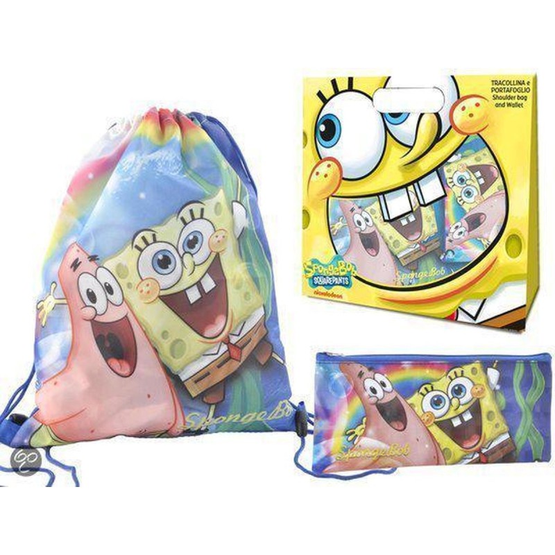 Set Regalo Spongebob Bambini – Zaino Sacca con Coulisse + Astuccio Portapenne – Idea Regalo Scuola e Tempo Libero