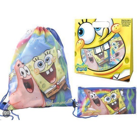Set Regalo Spongebob Bambini – Zaino Sacca con Coulisse + Astuccio Portapenne – Idea Regalo Scuola e Tempo Libero