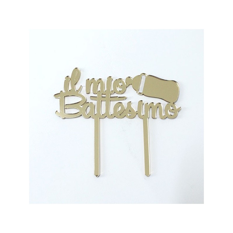 Cake Topper per Battesimo in plexiglass specchiato - Silhouette Il Mio Battesimo con BiberonDecorazione Torta