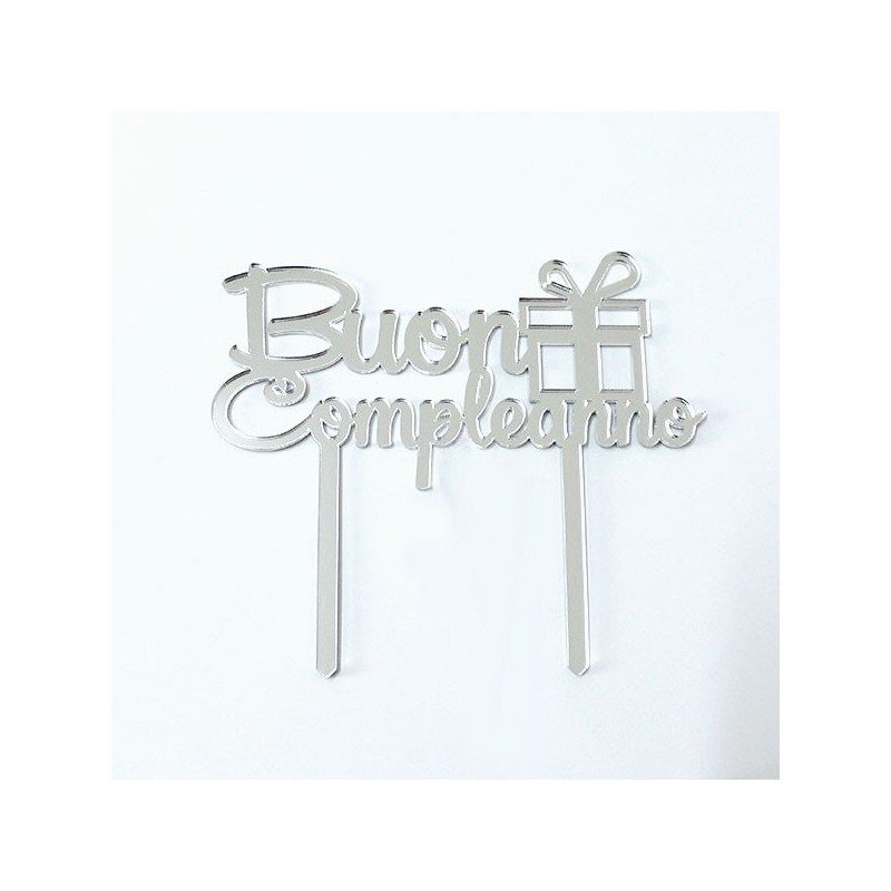 Cake Topper Compleanno in plexiglass specchiato - Silhouette Buon Compleanno Decorazione Torta