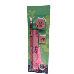 Set Cancelleria 5 Pezzi Stitch & Lilo Righello Matita Temperamatite, Gomma, Forbicina Perfetto per la Scuola Regalini Festa
