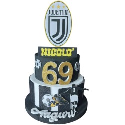 Torta di Compleanno Juventus in Polistirolo Personalizzata – Bianco e Nero con Nome e Numero