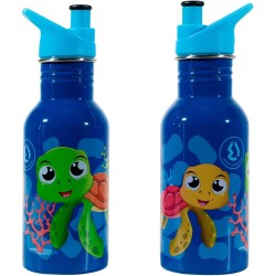Borraccia-Bottiglia d'Acqua in Acciaio - Capacità 500 ml - Design Tartaruga con Beccuccio Apri e Chiudi