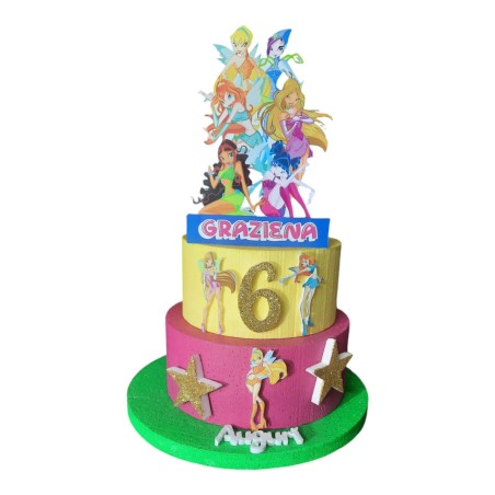 Torta Scenografica Winx Club in Polistirolo Personalizzabile con Nome e Età – Decorazione Centro Tavola Compleanno Bambina