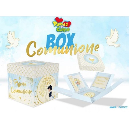 Box Sorpresa Prima Comunione Celeste 20x20 cm – Scatola Regalo Surprise per Comunione Bambino