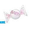 Scatolina PVC Porta Confetti a Forma di Caramella Baby Rosa per Nascita e Battesimo - 9 cm