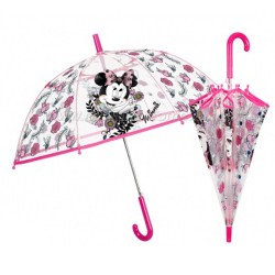 Ombrello Automatico Trasparente Minnie Disney Bambina – Cupola Antivento 8 Bacchette 45 cm con Apertura Sicura