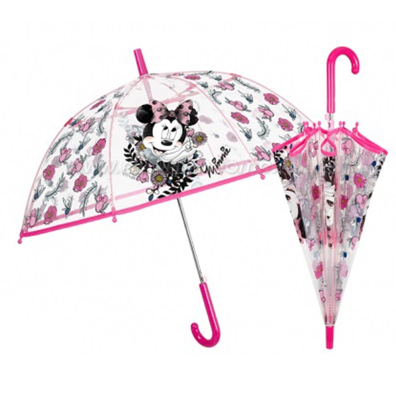 Ombrello Automatico Trasparente Minnie Disney Bambina – Cupola Antivento 8 Bacchette 45 cm con Apertura Sicura