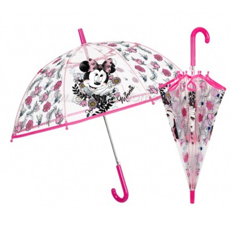 Ombrello Automatico Trasparente Minnie Disney Bambina – Cupola Antivento 8 Bacchette 45 cm con Apertura Sicura
