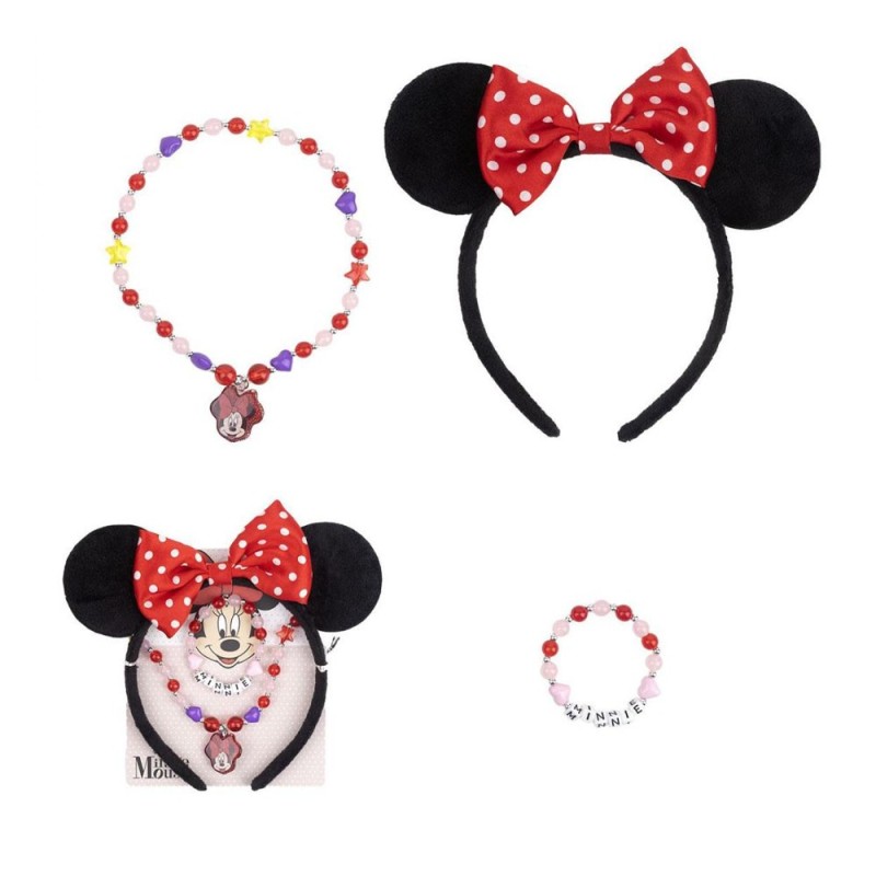 Set 3 Pezzi Minnie Mouse Disney per Bambina – Cerchietto con Orecchie, Bracciale e Collana Topolina – Accessori Moda e Capelli