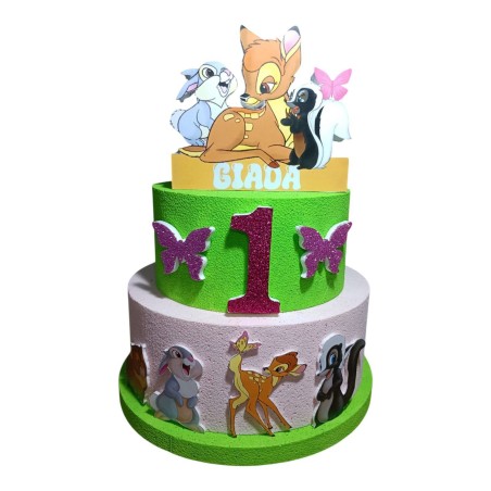 Torta Scenografica in Polistirolo Tema Bambi Disney – Personalizzabile con Nome e Numero – Decorazione per Compleanno Bambini