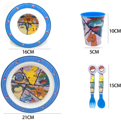 Set 5 Pezzi per Microonde Pokemon (Piatto Piatto + Piatto Fondo + Bicchiere + 2 Posate)