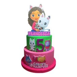 Torta Compleanno 3D Gabby e la Casa delle Bambole – Personalizzata con Nome e Età – Decorazione in Polistirolo Glitterato H70 cm