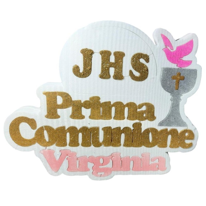 Decorazione Glitter Colomba Prima Comunione – Centro Tavola Personalizzabile con Nome 40x27 cm