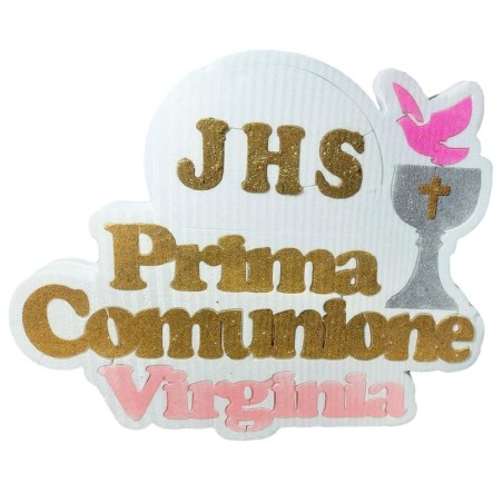 Decorazione Glitter Colomba Prima Comunione – Centro Tavola Personalizzabile con Nome 40x27 cm