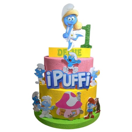 Torta Scenografica Puffetta Personalizzabile in Polistirolo – Decorazione Compleanno con Nome ed Età, Effetto 3D, 70 cm