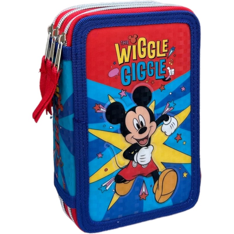 Astuccio 3D Topolino Mickey Mouse Disney 3 Zip Completo | Portacolori con Pennarelli Giotto Turbo Color Premium 43 Pezzi