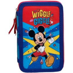 Astuccio 3D Topolino Mickey Mouse Disney 3 Zip Completo | Portacolori con Pennarelli Giotto Turbo Color Premium 43 Pezzi