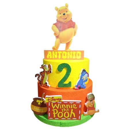 Torta di Compleanno Winnie the Pooh Personalizzata – Polistirolo 3D a 3 Livelli con Nome ed Età – Decorazione Festa Bambini