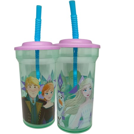 Bicchiere con Cannuccia Disney Frozen – Anna, Elsa e Olaf – Capacità 460 ml