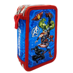 Astuccio Avengers Marvel 3 Zip Completo 44 Pezzi | Portacolori con Pennarelli Giotto Turbo Color Multiscomparto Originale