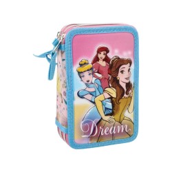 Astuccio 3 Zip Principesse Disney 3D Completo 44 Pz | Portacolori Aurora, Belle, Cenerentola con Pennarelli Giotto