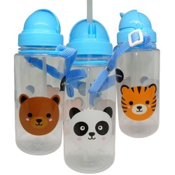 Borraccia per Bambini con Cannuccia 450 ml – Design "Amici Animali" con Cordino