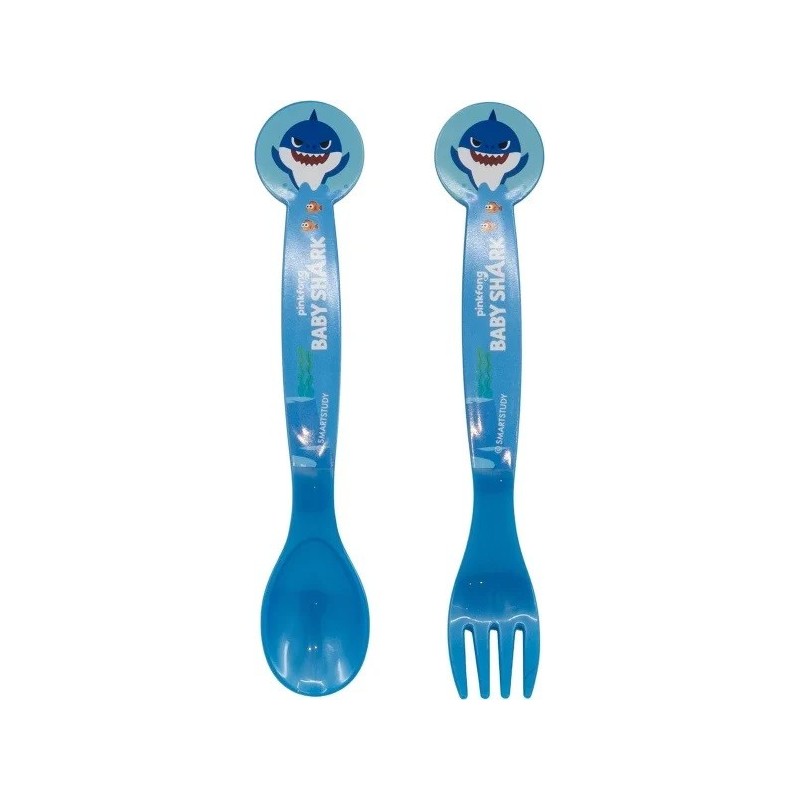 Posate Baby Shark in Plastica - Set Forchetta e Cucchiaio (2 Pz) per Scuola e Tempo Libero