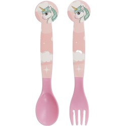 Posate Unicorno Disney in Plastica BPA Free - Set Forchetta e Cucchiaio (2 pz) per Scuola e Tempo Libero