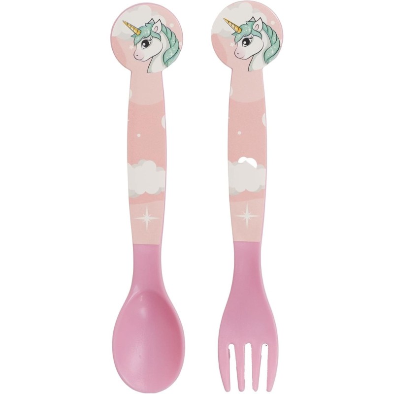 Posate Unicorno Disney in Plastica BPA Free - Set Forchetta e Cucchiaio (2 pz) per Scuola e Tempo Libero