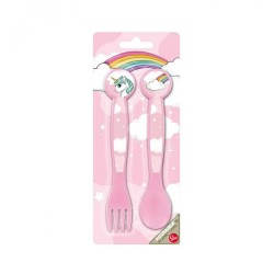 Posate Unicorno Disney in Plastica BPA Free - Set Forchetta e Cucchiaio (2 pz) per Scuola e Tempo Libero