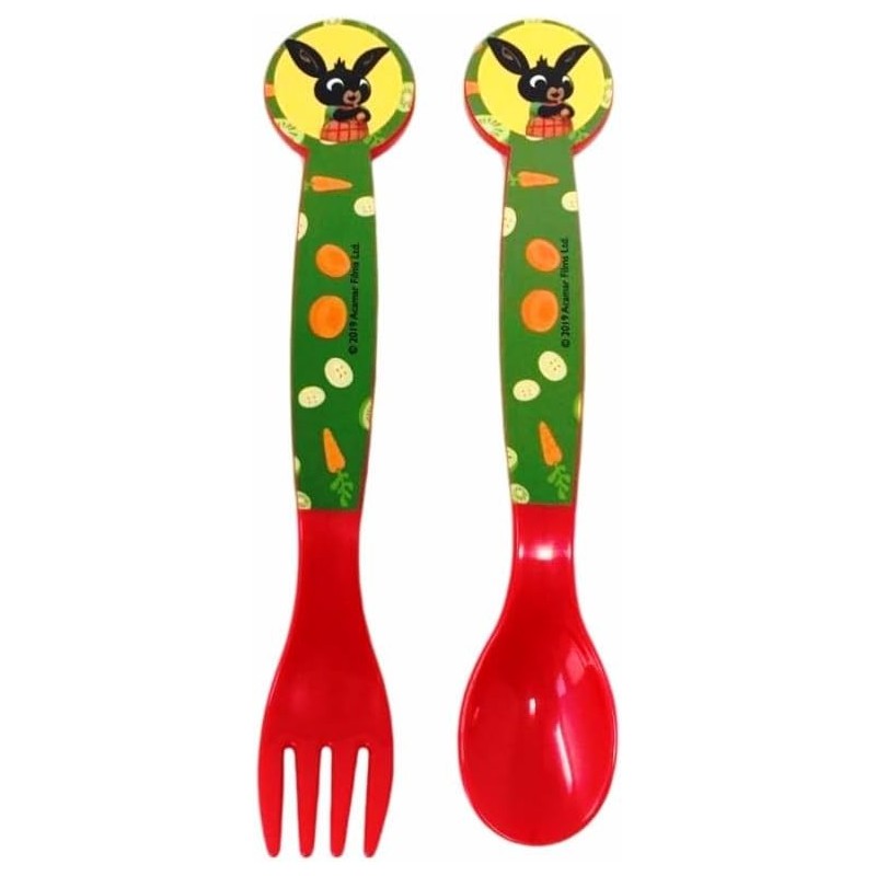 Posate Bing il Coniglietto in Plastica BPA Free - Set Forchetta e Cucchiaio 2 Pz per Scuola e Tempo Libero