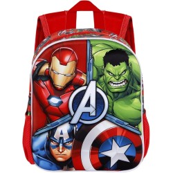 Zaino Scuola Asilo Avengers: Hulk, Capitan America e Iron Man - Rilievo 3D, Scomparto con Cerniera e Tasche Laterali