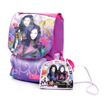 Zaino Scuola Estensibile Descendants Disney con Tracollina Passeggio - Design Viola e Rosa