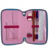 Astuccio Frozen Disney Celeste e Fucsia 3 Piani Kit Scuola 43 Pezzi Completo Colori Giotto Portacolori Anna e Elsa Tre Zip