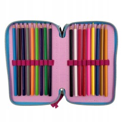 Astuccio Frozen Disney Celeste e Fucsia 3 Piani Kit Scuola 43 Pezzi Completo Colori Giotto Portacolori Anna e Elsa Tre Zip